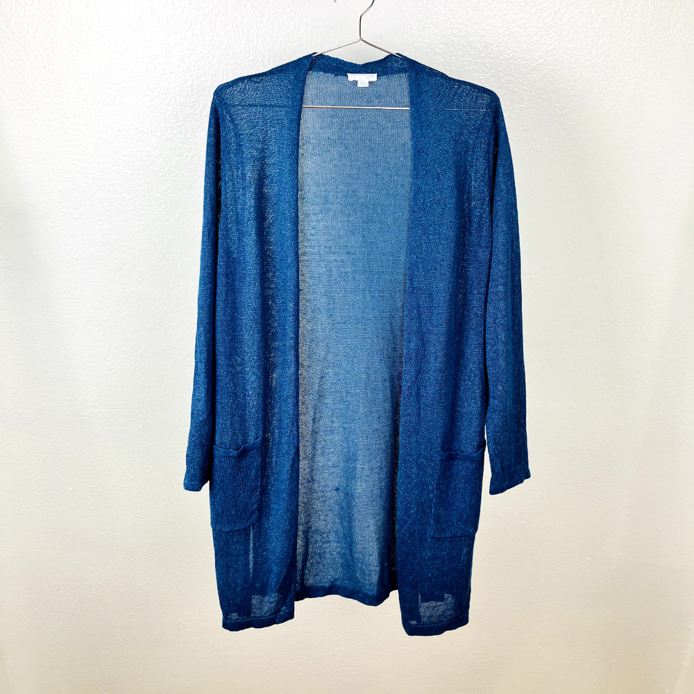 J. Jill Linen Cardigan Womens M Petite Open Front Coastal Beachy Lightweight